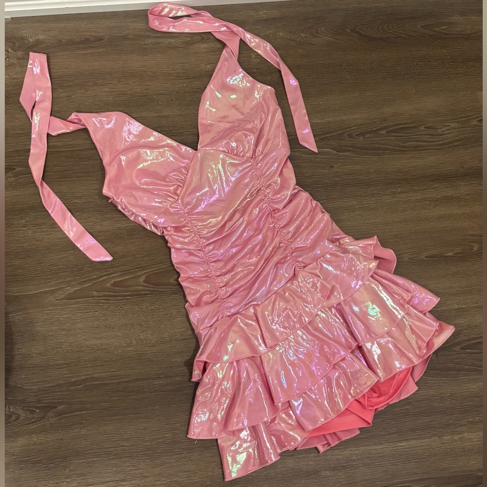 Shiny Pink Shiny Ruffled Dress💓